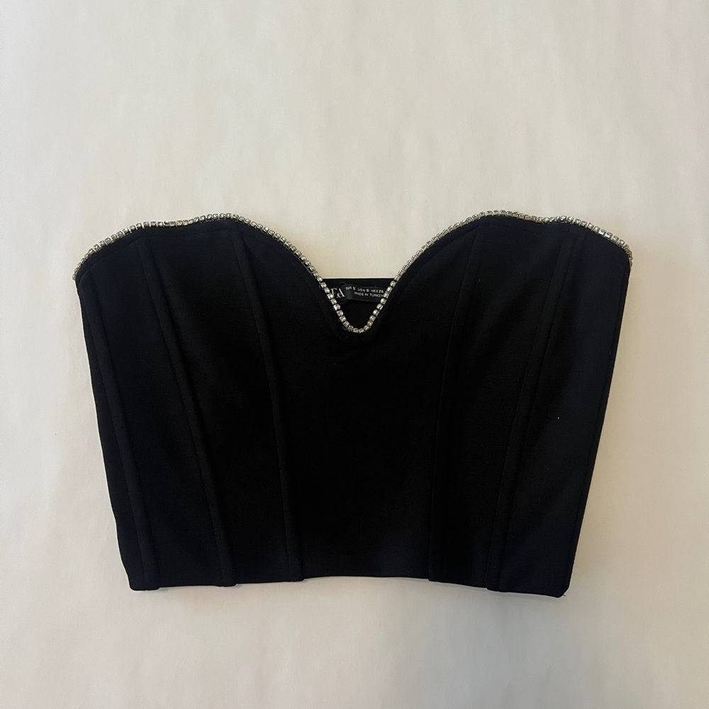 Zara Black Strapless Crop Top with Silver Accents - Picture 2 of 6